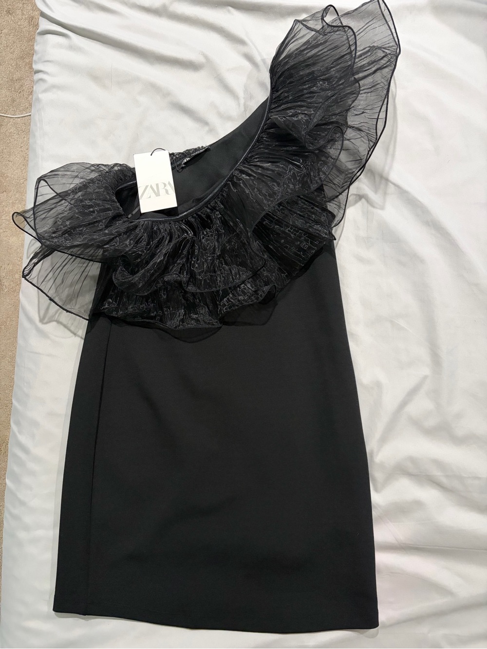Zara Black One-Shoulder Ruffle Cocktail Dress